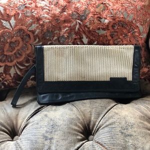 Gaetano Navy Leather Woven Envelope Purse